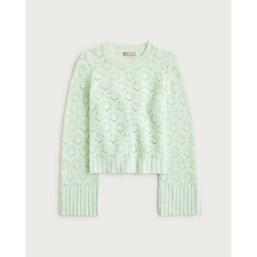 NEW J. Crew Women Supersoft Pointelle Wool Wide Sleeve Sweater Jade Green M NWT‎